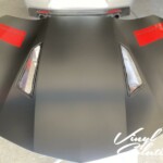3m 2080 satin black hood wrap w/ custom carmine red hash stripes black hood wrap with stripes